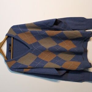 Pringle of Scotland Cashmere Blue Argyle V-Neck Golf Sweater Size XL